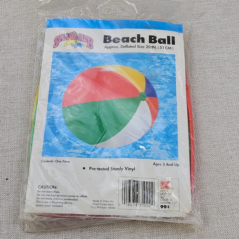 Vtg Splash‎ Club Vinyl Beach Ball Inflatable Pool Toy Red Yellow Green 20"